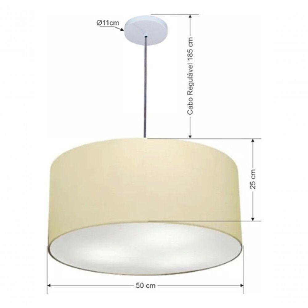 Lustre Pendente Cilíndrico Md-4100 Cúpula Em Tecido 50x25cm Algodão Crú - Bivolt - 5
