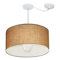 Lustre Pendente Cilíndrico Com Desvio De Centro Vivare Md-4232 Cúpula Em Tecido 55x25cm - Bivolt Palha 127/220v - 2