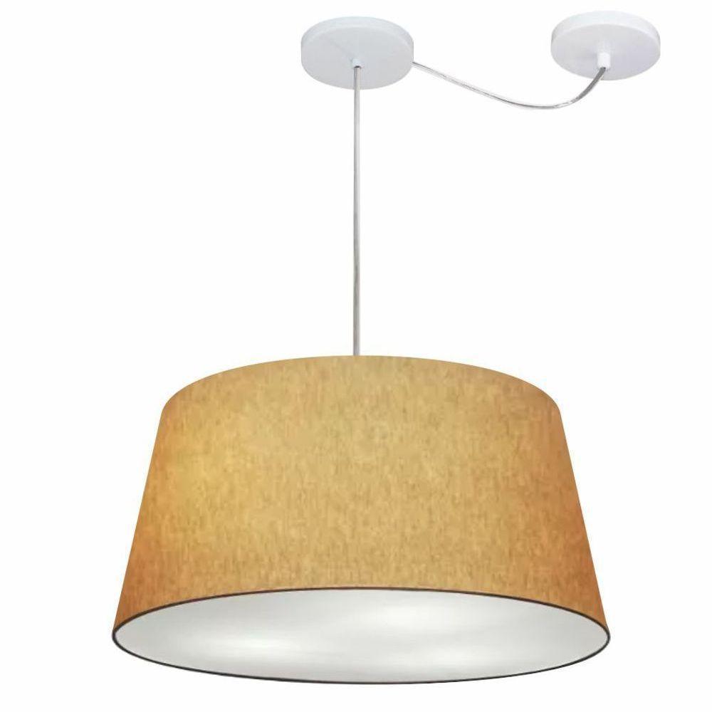 Lustre Pendente Cone Com Desvio De Centro Vivare Md-4282 Cúpula Em Tecido 40x50cm - Bivolt Palha 127/220v - 1