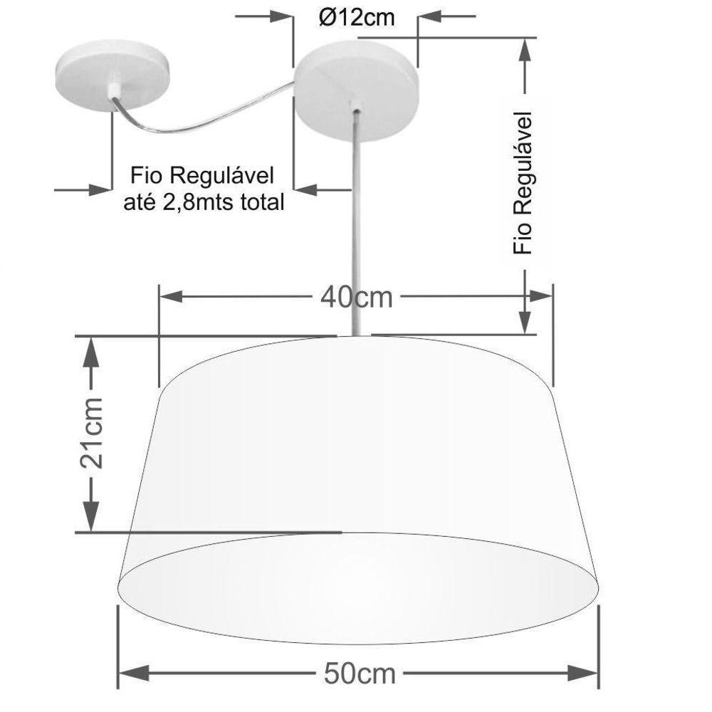 Lustre Pendente Cone Com Desvio De Centro Vivare Md-4282 Cúpula Em Tecido 40x50cm - Bivolt Palha 127/220v - 2