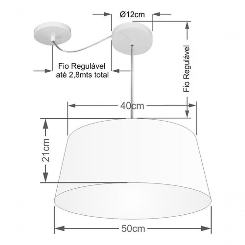 Lustre Pendente Cone Com Desvio De Centro Vivare Md-4282 Cúpula Em Tecido 40x50cm - Bivolt Palha 127/220v - 4