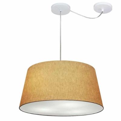 Lustre Pendente Cone Com Desvio De Centro Vivare Md-4282 Cúpula Em Tecido 40x50cm - Bivolt Palha 127/220v