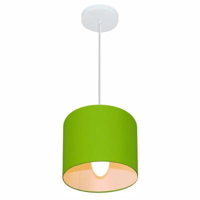 Lustre Pendente Cilíndrico Md-4046 Cúpula Em Tecido 18x18cm Verde Limão - Bivolt