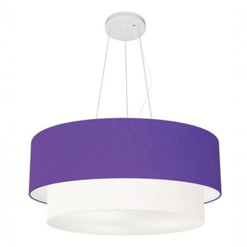 Lustre Pendente Duplo Cilíndrico Vivare Md-4073 Cúpula Tecido 80x60cm - Bivolt Roxo-branco 127/220v - 3