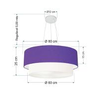Lustre Pendente Duplo Cilíndrico Vivare Md-4073 Cúpula Tecido 80x60cm - Bivolt Roxo-branco 127/220v - 2