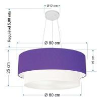 Lustre Pendente Duplo Cilíndrico Vivare Md-4073 Cúpula Tecido 80x60cm - Bivolt Roxo-branco 127/220v - 4
