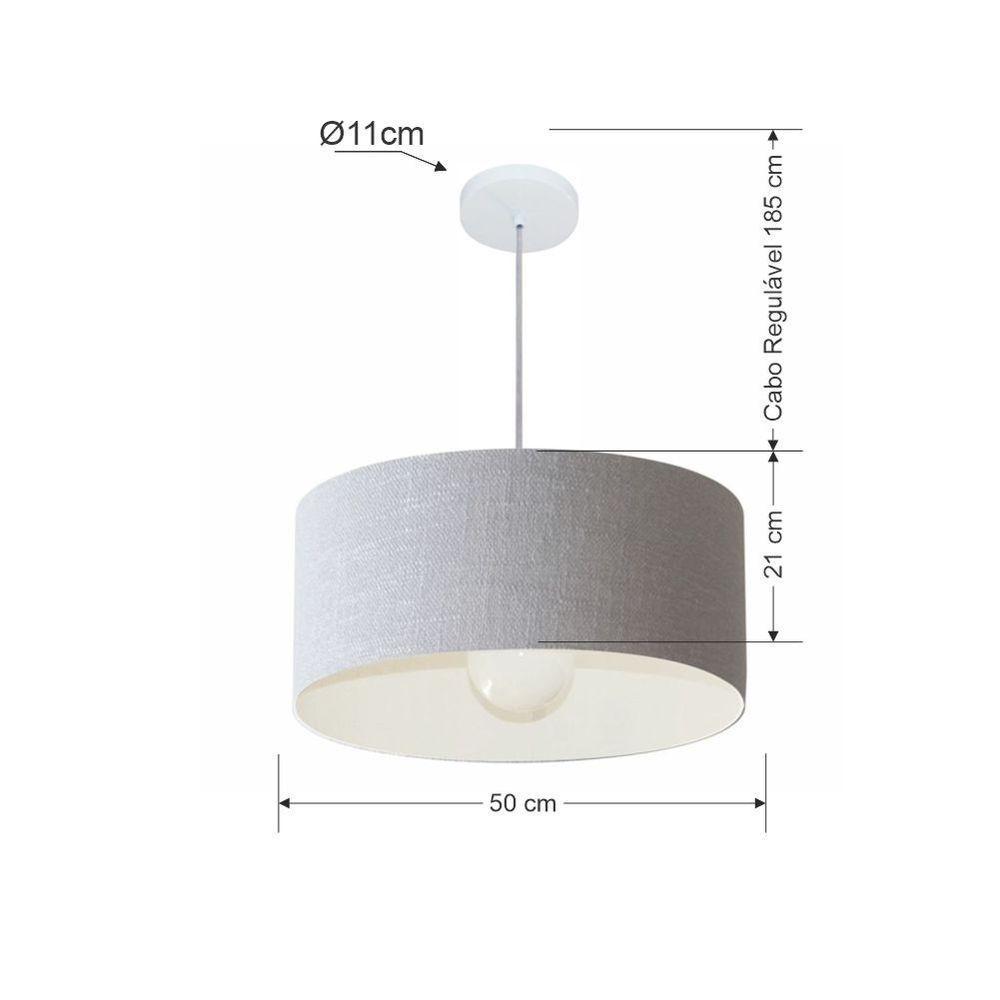 Lustre Pendente Cilíndrico Vivare Md-4052 Cúpula Em Tecido 50x21cm - Bivolt Rustico-cinza 127/220v - 2