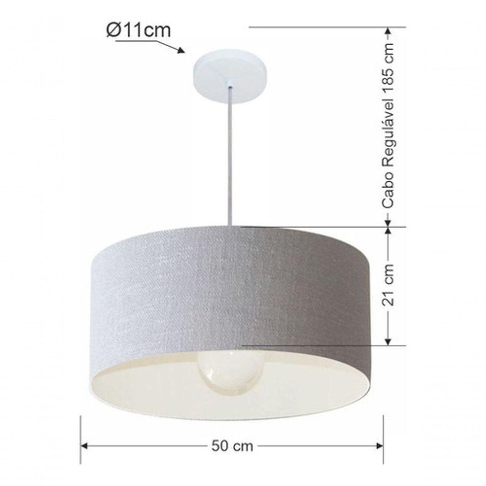 Lustre Pendente Cilíndrico Vivare Md-4052 Cúpula Em Tecido 50x21cm - Bivolt Rustico-cinza 127/220v - 5