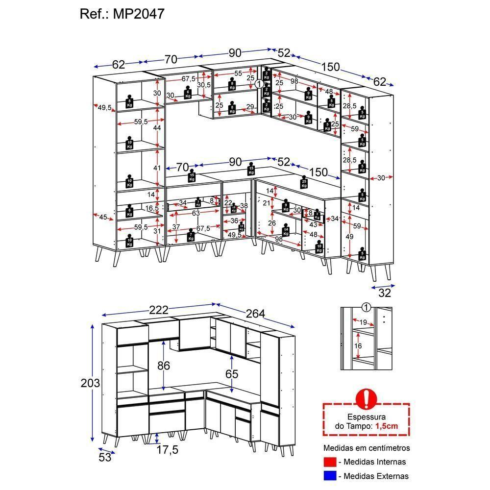 Cozinha Completa De Canto Veneza Gw Mp2047 Com Armário E Balcão Branca - 6