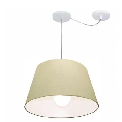 Lustre Pendente Cone Com Desvio De Centro Vivare Md-4273 Cúpula Em Tecido 30x40cm - Bivolt Algodão-crú 127/220v