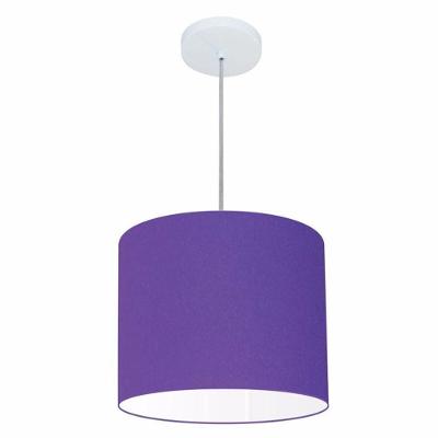Lustre Pendente Cilíndrico Vivare Md-4143 Cúpula Em Tecido 35x25cm - Bivolt Roxo 127/220v