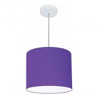 Lustre Pendente Cilíndrico Vivare Md-4143 Cúpula Em Tecido 35x25cm - Bivolt Roxo 127/220v - 3