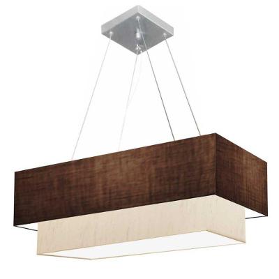 Lustre Pendente Retangular Vivare Md-4138 Cúpula Em Tecido 70x30cm X 60x25cm - Bivolt Café-linho-bege 127/220v