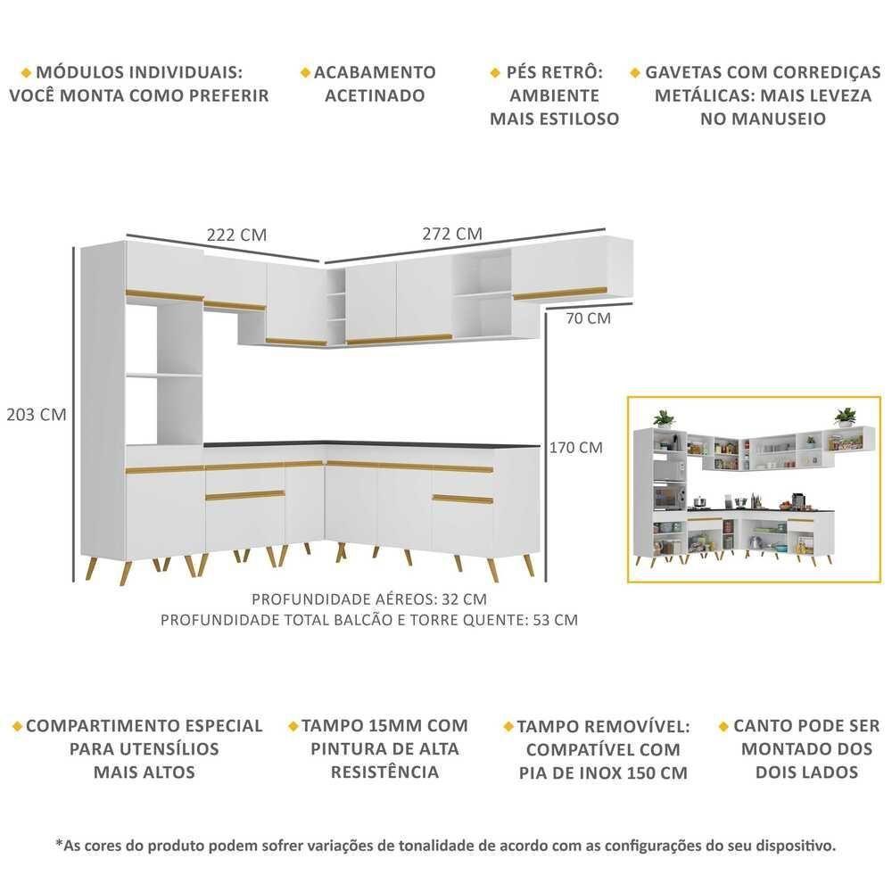 Cozinha Completa De Canto Veneza Gw Mp2048 Com Armário E Balcão Branca - 4