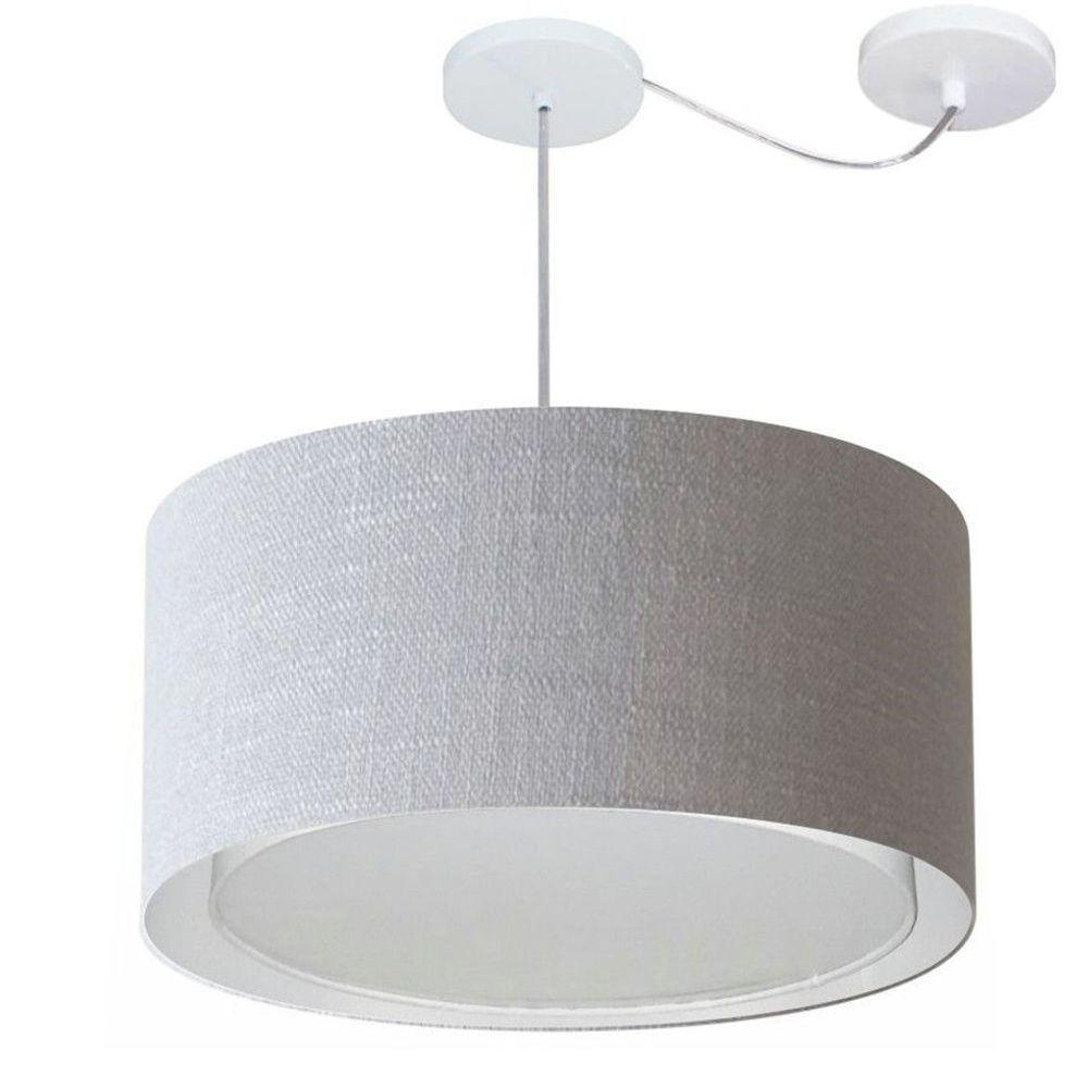 Lustre Pendente Cilíndrico Com Desvio De Centro Vivare Md-4315 Cúpula Em Tecido 50x30cm - Bivolt Rustico-cinza 127/220v - 1