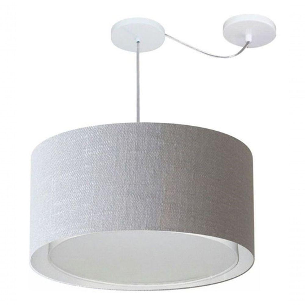 Lustre Pendente Cilíndrico Com Desvio De Centro Vivare Md-4315 Cúpula Em Tecido 50x30cm - Bivolt Rustico-cinza 127/220v - 3