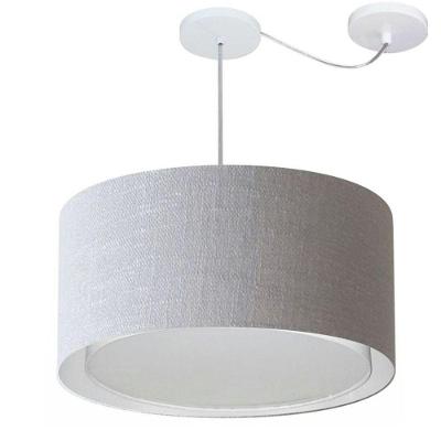 Lustre Pendente Cilíndrico Com Desvio De Centro Vivare Md-4315 Cúpula Em Tecido 50x30cm - Bivolt Rustico-cinza 127/220v