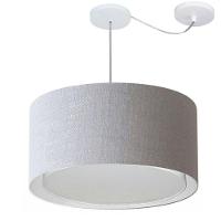 Lustre Pendente Cilíndrico Com Desvio De Centro Vivare Md-4315 Cúpula Em Tecido 50x30cm - Bivolt Rustico-cinza 127/220v - 1