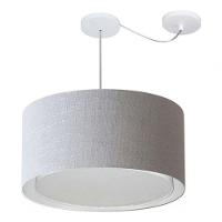 Lustre Pendente Cilíndrico Com Desvio De Centro Vivare Md-4315 Cúpula Em Tecido 50x30cm - Bivolt Rustico-cinza 127/220v - 3