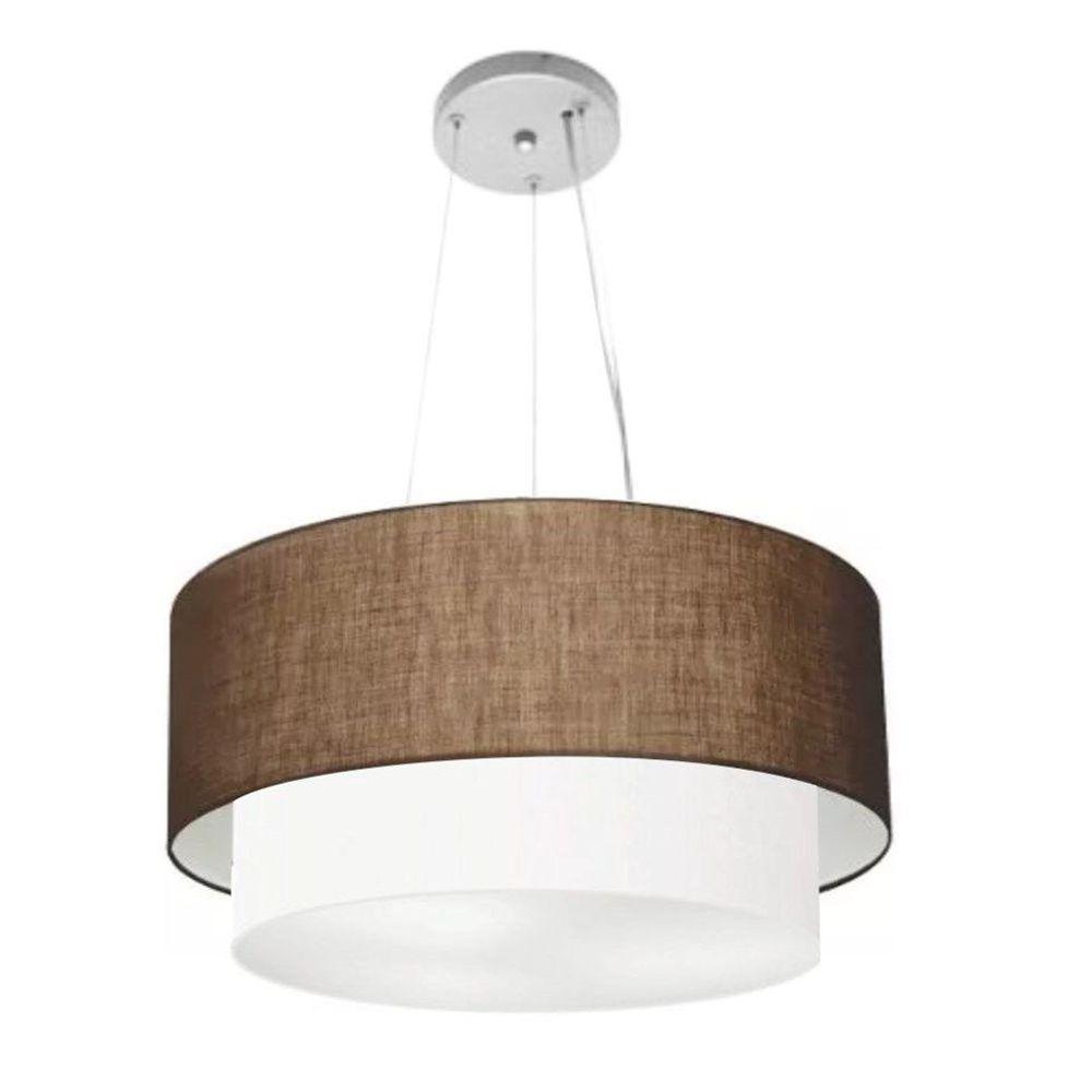 Lustre Pendente Duplo Cilíndrico Vivare Md-4061 Cúpula Em Tecido 50x40cm - Bivolt Café-branco 127/220v - 1