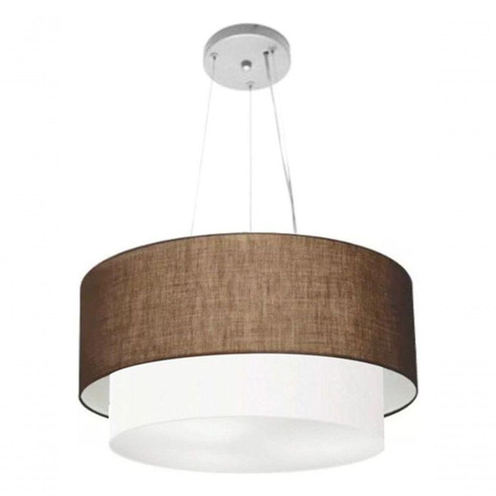 Lustre Pendente Duplo Cilíndrico Vivare Md-4061 Cúpula Em Tecido 50x40cm - Bivolt Café-branco 127/220v - 5