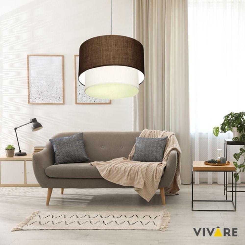 Lustre Pendente Duplo Cilíndrico Vivare Md-4061 Cúpula Em Tecido 50x40cm - Bivolt Café-branco 127/220v - 7