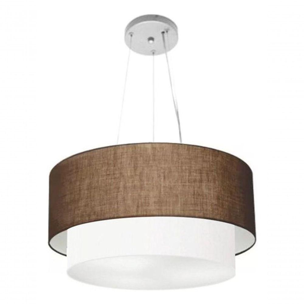 Lustre Pendente Duplo Cilíndrico Vivare Md-4061 Cúpula Em Tecido 50x40cm - Bivolt Café-branco 127/220v - 8