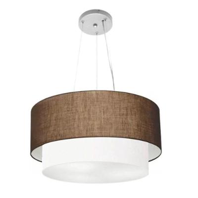Lustre Pendente Duplo Cilíndrico Vivare Md-4061 Cúpula Em Tecido 50x40cm - Bivolt Café-branco 127/220v
