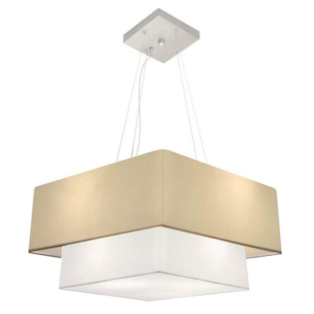Lustre Pendente Duplo Quadrado Vivare Md-4066 Cúpula Em Tecido 50x35cm Algodão Crú / Branco - Bivolt - 1