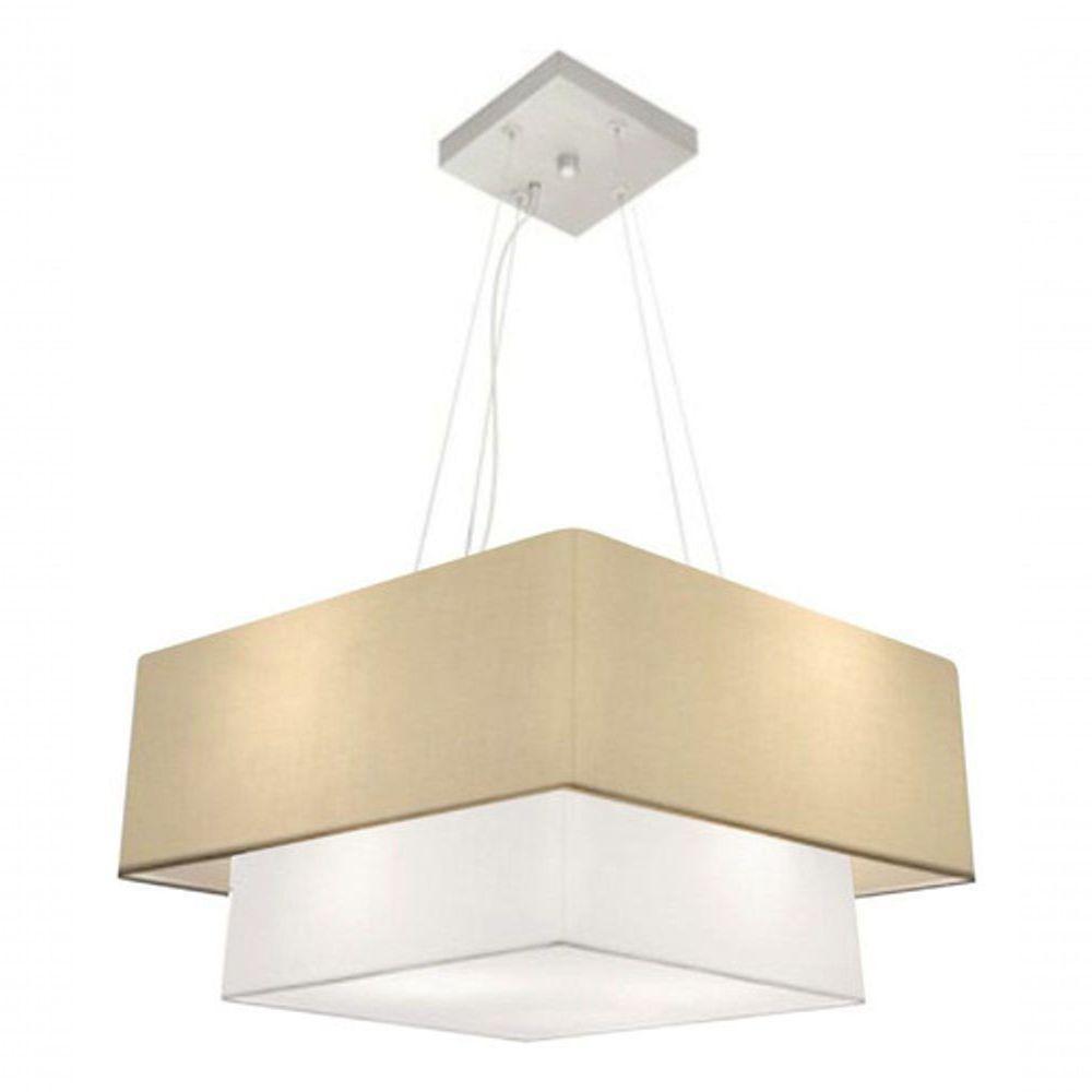 Lustre Pendente Duplo Quadrado Vivare Md-4066 Cúpula Em Tecido 50x35cm Algodão Crú / Branco - Bivolt - 3