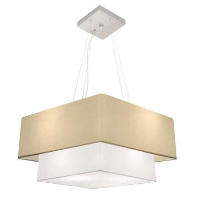 Lustre Pendente Duplo Quadrado Vivare Md-4066 Cúpula Em Tecido 50x35cm Algodão Crú / Branco - Bivolt