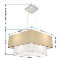 Lustre Pendente Duplo Quadrado Vivare Md-4066 Cúpula Em Tecido 50x35cm Algodão Crú / Branco - Bivolt - 4