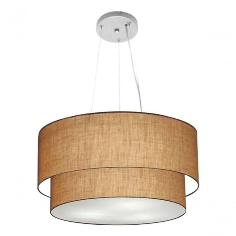 Lustre Pendente Duplo Cilíndrico Vivare Md-4061 Cúpula Em Tecido 50x40cm - Bivolt Palha 127/220v - 3