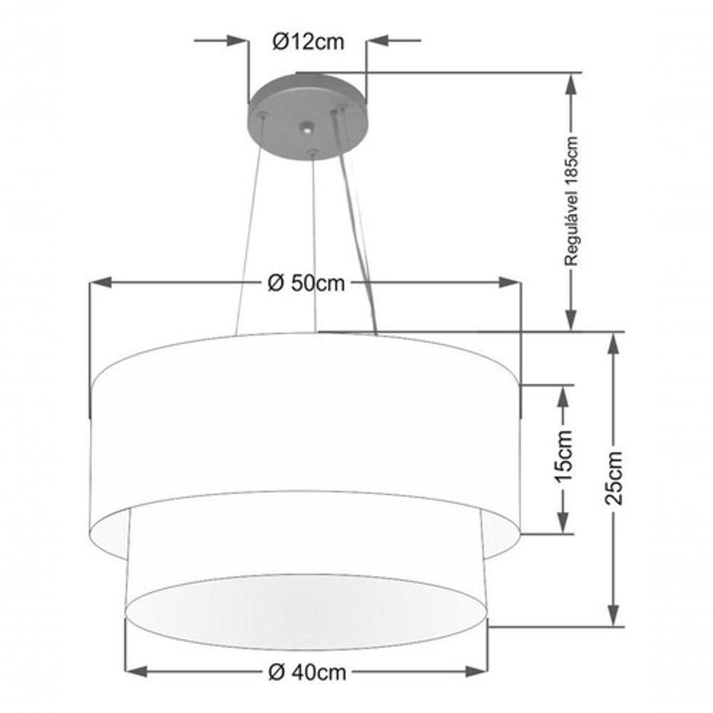 Lustre Pendente Duplo Cilíndrico Vivare Md-4061 Cúpula Em Tecido 50x40cm - Bivolt Palha 127/220v - 4
