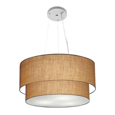 Lustre Pendente Duplo Cilíndrico Vivare Md-4061 Cúpula Em Tecido 50x40cm - Bivolt Palha 127/220v