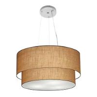 Lustre Pendente Duplo Cilíndrico Vivare Md-4061 Cúpula Em Tecido 50x40cm - Bivolt Palha 127/220v - 1