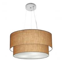 Lustre Pendente Duplo Cilíndrico Vivare Md-4061 Cúpula Em Tecido 50x40cm - Bivolt Palha 127/220v - 3