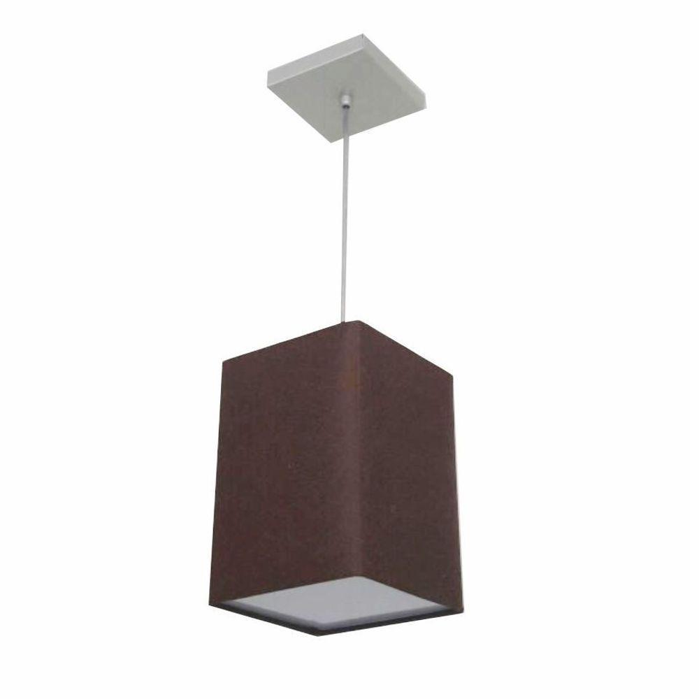 Lustre Pendente Quadrado Vivare Md-4007 Cúpula Em Tecido 25/16x16cm - Bivolt Café 127/220v - 1