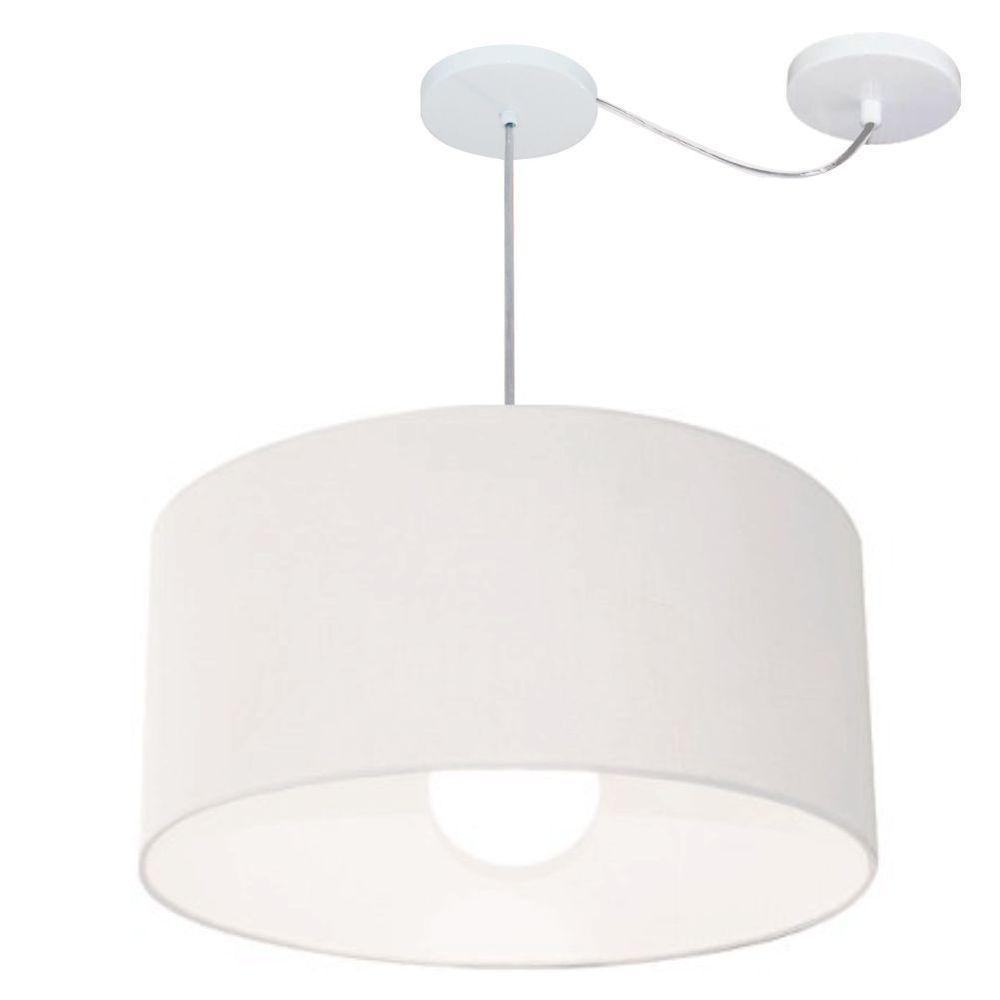 Lustre Pendente Cilíndrico Com Desvio De Centro Vivare Md-4232 Cúpula Em Tecido 55x25cm - Bivolt Branco 127/220v - 1