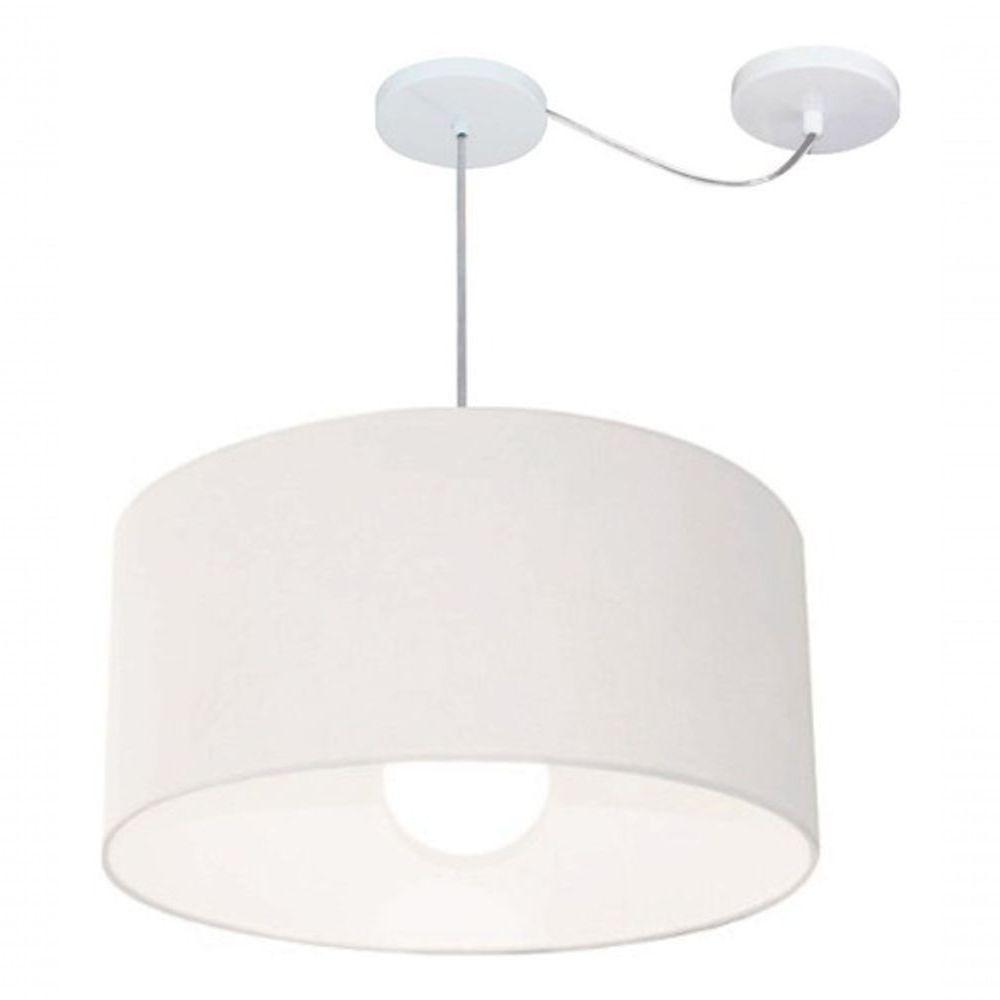 Lustre Pendente Cilíndrico Com Desvio De Centro Vivare Md-4232 Cúpula Em Tecido 55x25cm - Bivolt Branco 127/220v - 3