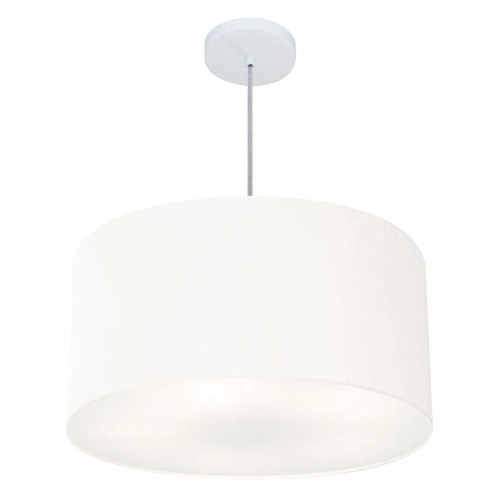 Lustre Pendente Cilíndrico Md-4080 Cúpula Em Tecido 60x30cm Branco - Bivolt - 1
