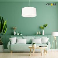 Lustre Pendente Cilíndrico Md-4080 Cúpula Em Tecido 60x30cm Branco - Bivolt - 3