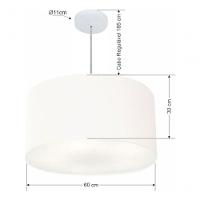 Lustre Pendente Cilíndrico Md-4080 Cúpula Em Tecido 60x30cm Branco - Bivolt - 5