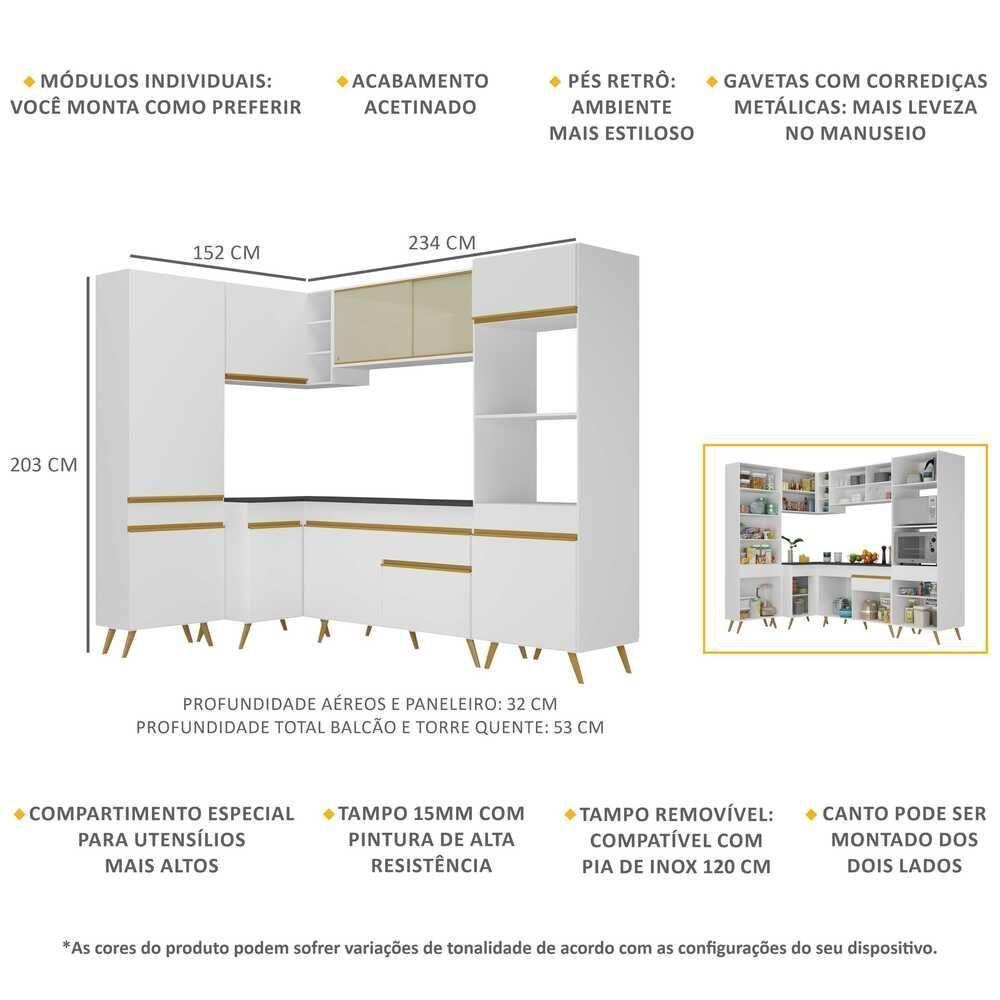 Cozinha Completa De Canto Veneza Gw Mp2050 Com Armário E Balcão Branca - 3