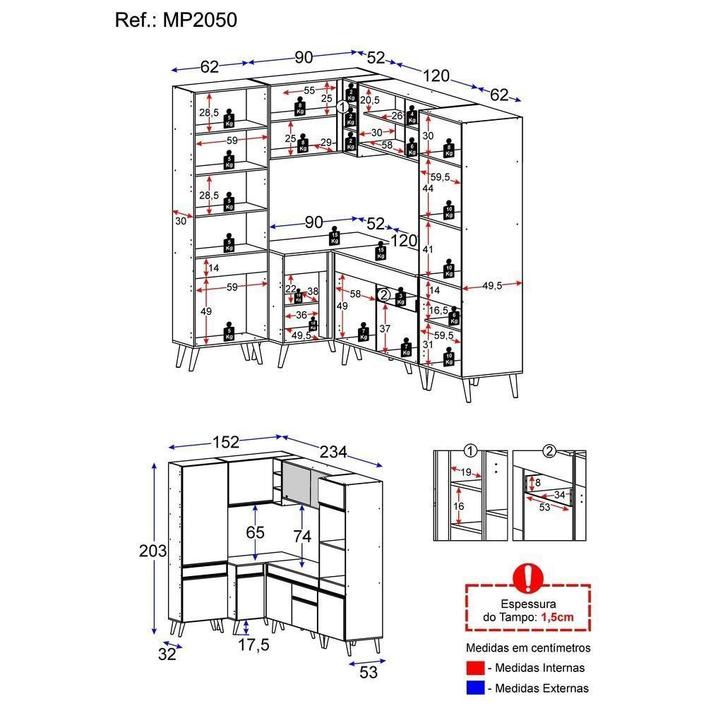 Cozinha Completa De Canto Veneza Gw Mp2050 Com Armário E Balcão Branca - 6