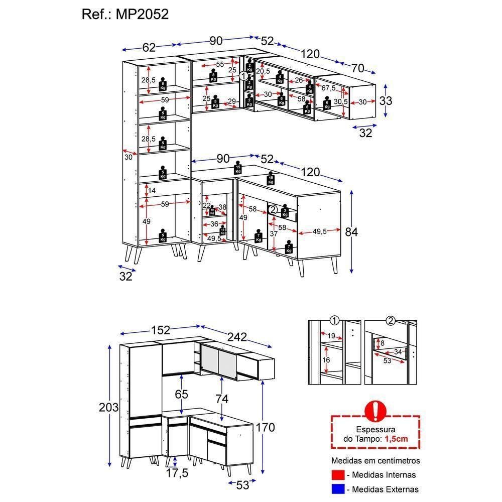 Cozinha Completa De Canto Veneza Gw Mp2052 Com Armário E Balcão Branca - 2