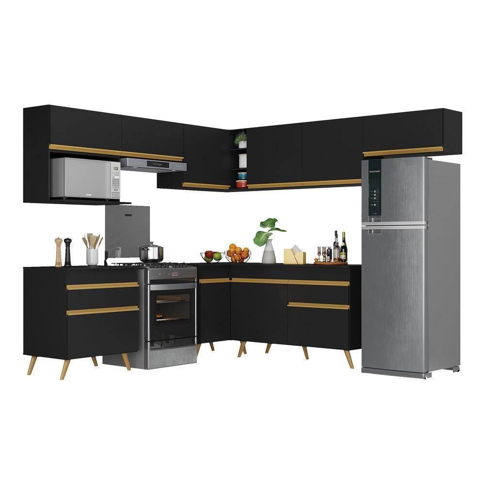 Cozinha Completa De Canto Veneza Gb Mp2071 Com Armário E Balcão Preta - 1