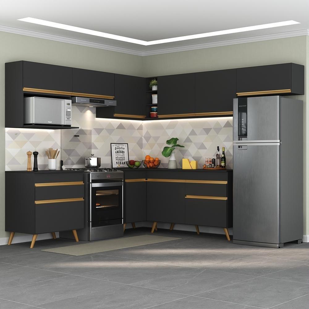 Cozinha Completa De Canto Veneza Gb Mp2071 Com Armário E Balcão Preta - 3
