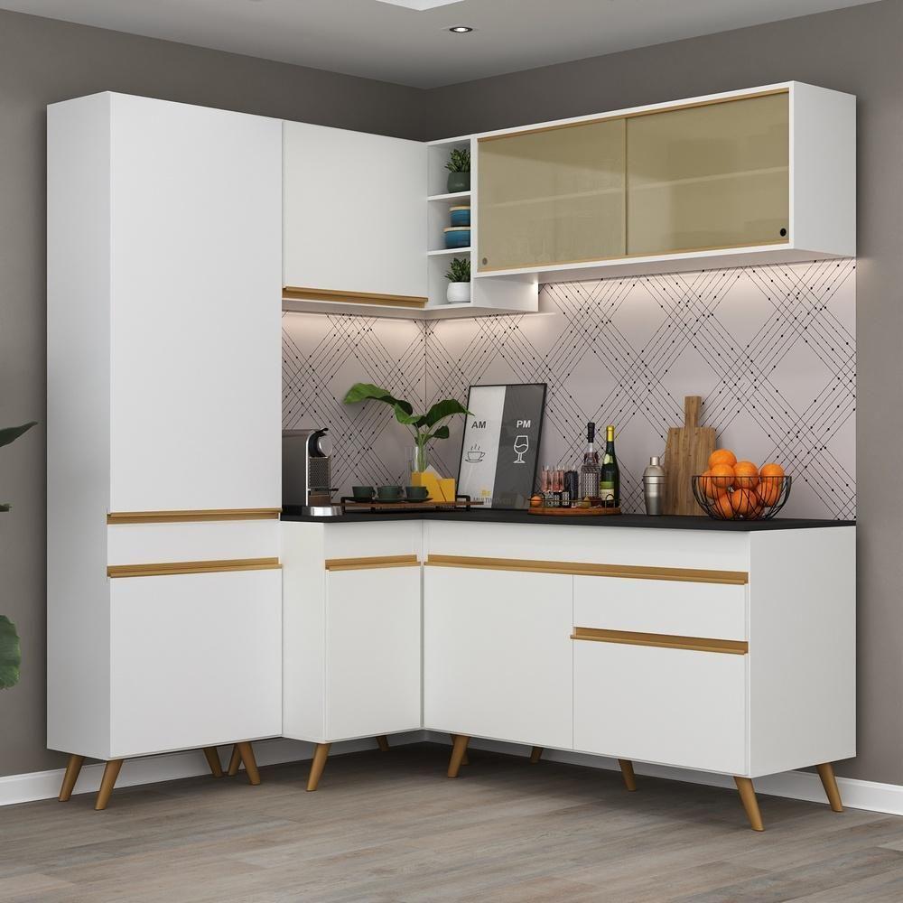 Cozinha Completa De Canto Veneza Gw Mp2054 Com Armário E Balcão Branca - 6