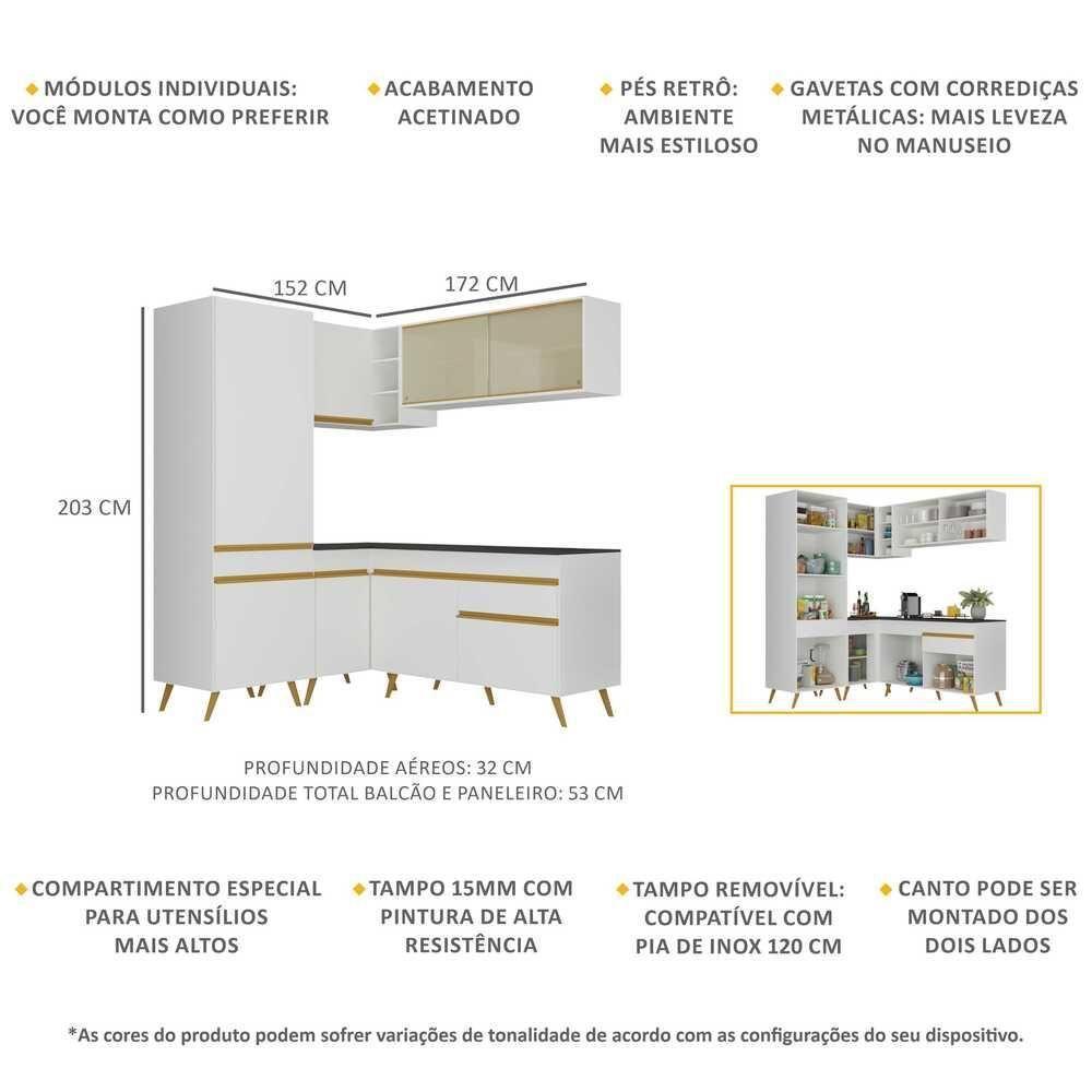 Cozinha Completa De Canto Veneza Gw Mp2053 Com Armário E Balcão Branca - 5